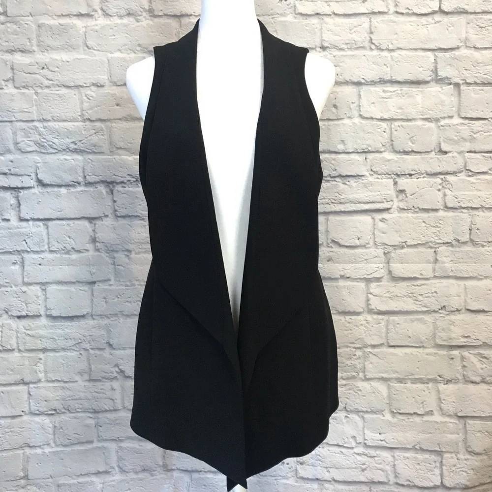 Eileen Fisher tux vest silk collar black contrast classic tailored luxurious euc